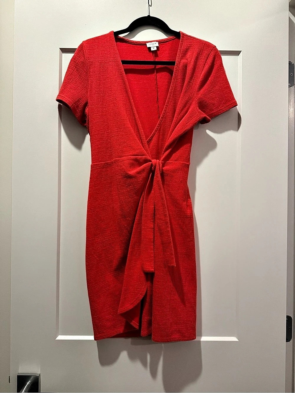 J.CREW Textured Knit Wrap Dress Red Mini Dress Size Medium